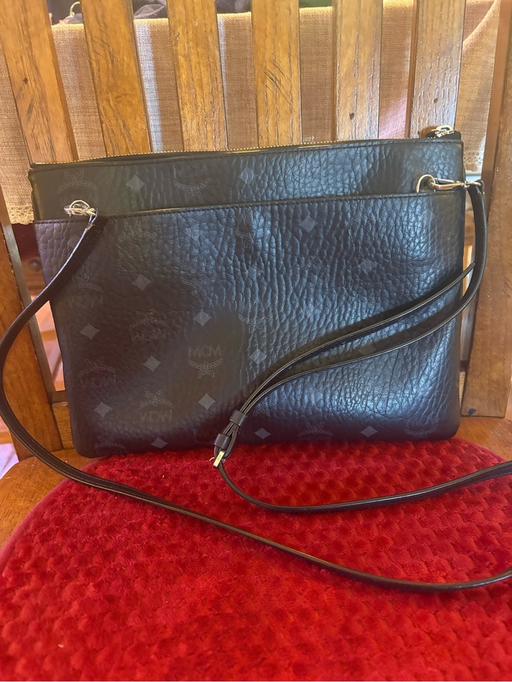 Authentic MCM Visetos Black Zip Top Shoulder Bag | Made in Korea |